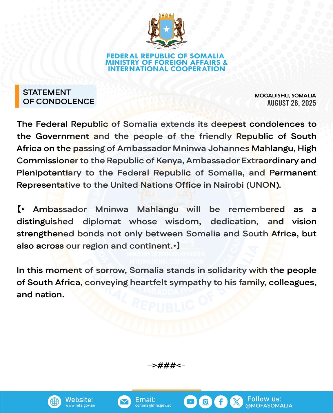 Statement of Condolence and Solidarity